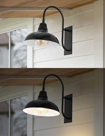 Stanley 12.25" Farmhouse Industrial Indoor/Outdoor Iron LED Gooseneck Arm Outdoor Sconce - JONATHAN Y